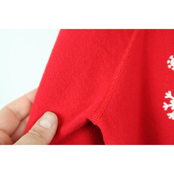 Vintage 90s Red Raglan Crewneck Sweatshirt Christmas L Ugly Granny Sweater - Picture 4 of 6